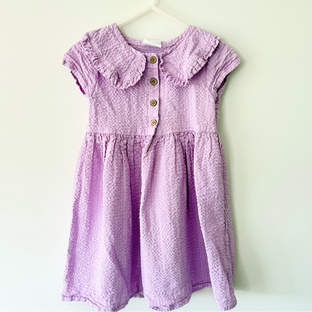 Button Up Gauze Lavender Kids Dress 3/4 Years